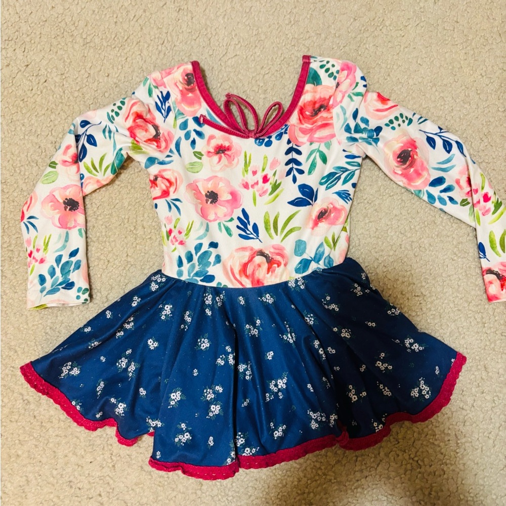 Floral Long Sleeve Leotard with Blue Skirt